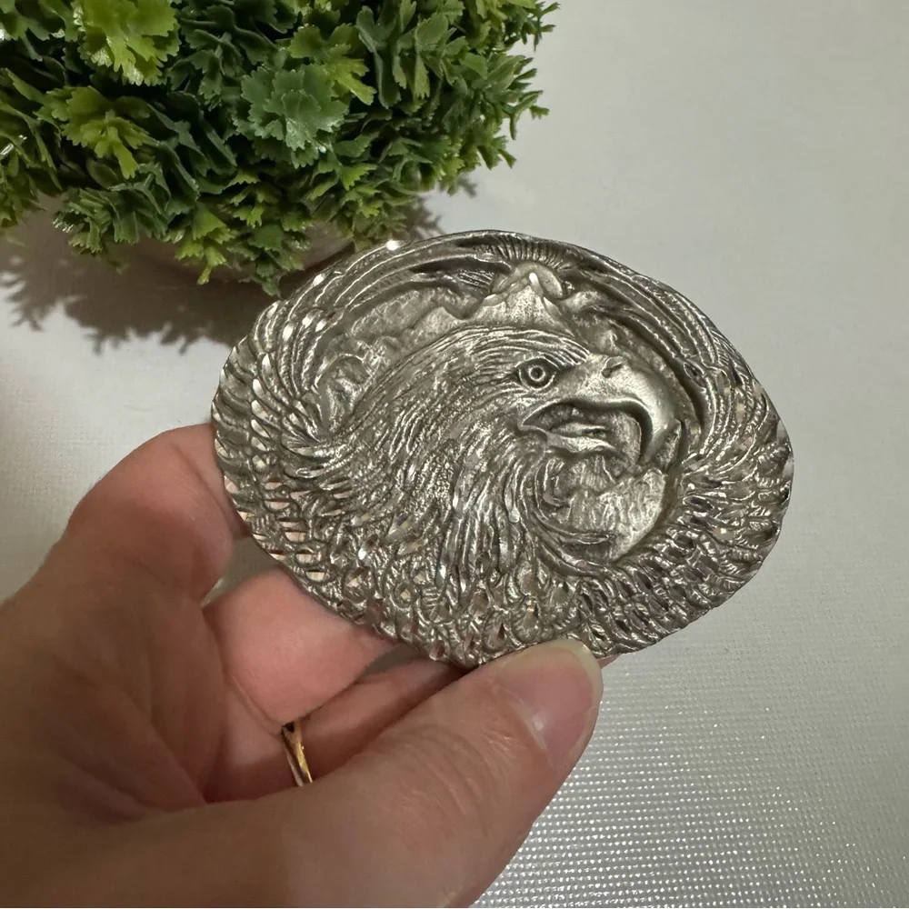 Vintage‎ Silver Toned Metal Eagle Belt Buckle Patriotic America Biker Motocycle